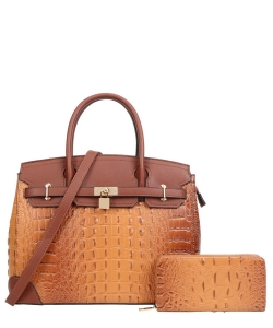 Croco Satchel with Wallet CY-8913W COFFEE